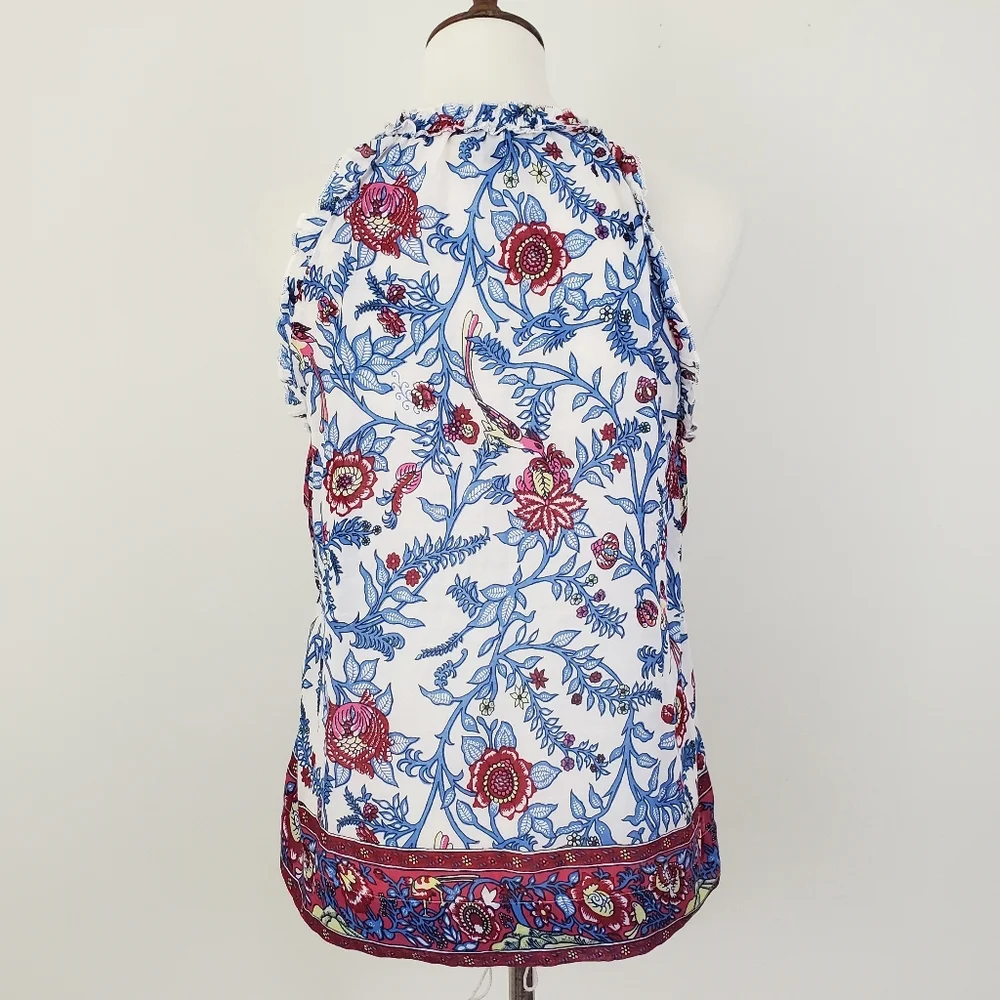 Point Sur J. Crew Ruffle Block Print Top